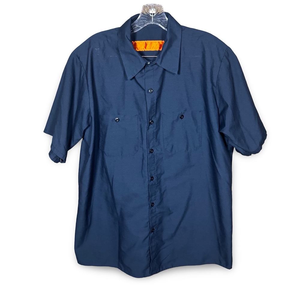 Red Kap Men's Large Navy Blue Short Sleeve Work Shirt Industrial Button Down